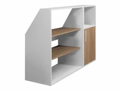 Vente-unique Armario inclinado para techo abuhardillado 1 puerta 2 estantes 1 estante blanco y natural - ADEZIO Color natural claro / Blanco Discount