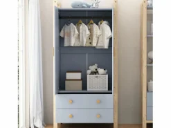 Merax Muebles Niño|Armario|Armario infantil - 90 x 45 x 180 cm - con 2 puertas + barra + 2 cajones - aglomerado -