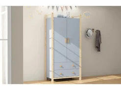 Merax Muebles Niño|Armario|Armario infantil - 90 x 45 x 180 cm - con 2 puertas + barra + 2 cajones - aglomerado -