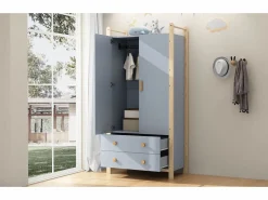 Merax Muebles Niño|Armario|Armario infantil - 90 x 45 x 180 cm - con 2 puertas + barra + 2 cajones - aglomerado -