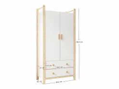 Armario infantil - 90 x 45 x 180 cm - con 2 puertas + barra + 2 cajones - aglomerado -^Merax