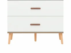 Armario infantil abierto 80x46x141.5 cm - con barra para colgar ropa y 2 cajones - patas y tiradores de madera maciza - blanco + natural^ModernLuxe Sale
