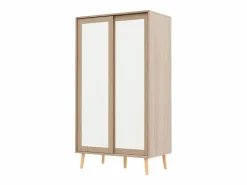 Hauss Spole Muebles Niño|Armario infantil con 2 puertas correderas y barra para colgar ropa, blanco y natural, 80 × 45,7 × 141,5 cm