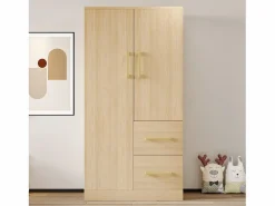 Armario infantil de 2 puertas con 2 cajones y compartimentos de almacenaje - 70 x 45 x 135 cm - madera - natural^Merax New