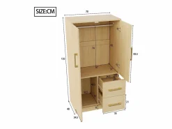 Armario infantil de 2 puertas con 2 cajones y compartimentos de almacenaje - 70 x 45 x 135 cm - madera - natural^Merax New