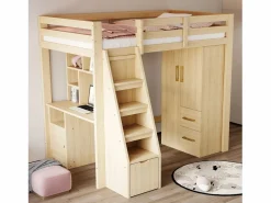 Armario infantil de 2 puertas con 2 cajones y compartimentos de almacenaje - 70 x 45 x 135 cm - madera - natural^Merax New