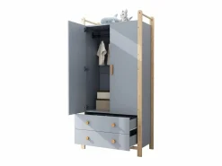 ModernLuxe Muebles Niño|Armario infantil 89.6x44x180.5 cm - 2 cajones y 2 puertas - 1 barra para colgar ropa - estructura de pino - + natural