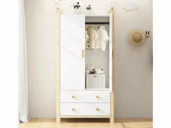 Armario infantil 89.6x44x180.5 cm - 2 cajones y 2 puertas - 1 barra para colgar ropa - estructura de pino - + natural^ModernLuxe Sale