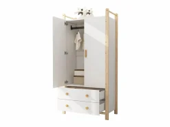 Armario infantil 89.6x44x180.5 cm - 2 cajones y 2 puertas - 1 barra para colgar ropa - estructura de pino - + natural^ModernLuxe Sale
