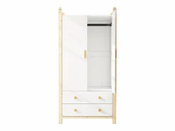 Armario infantil 89.6x44x180.5 cm - 2 cajones y 2 puertas - 1 barra para colgar ropa - estructura de pino - + natural^ModernLuxe Sale