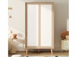 ModernLuxe Armario infantil 80x46x141.5 cm - con barra para colgar ropa - 2 puertas correderas - patas de madera maciza - natural Color natural claro Sale
