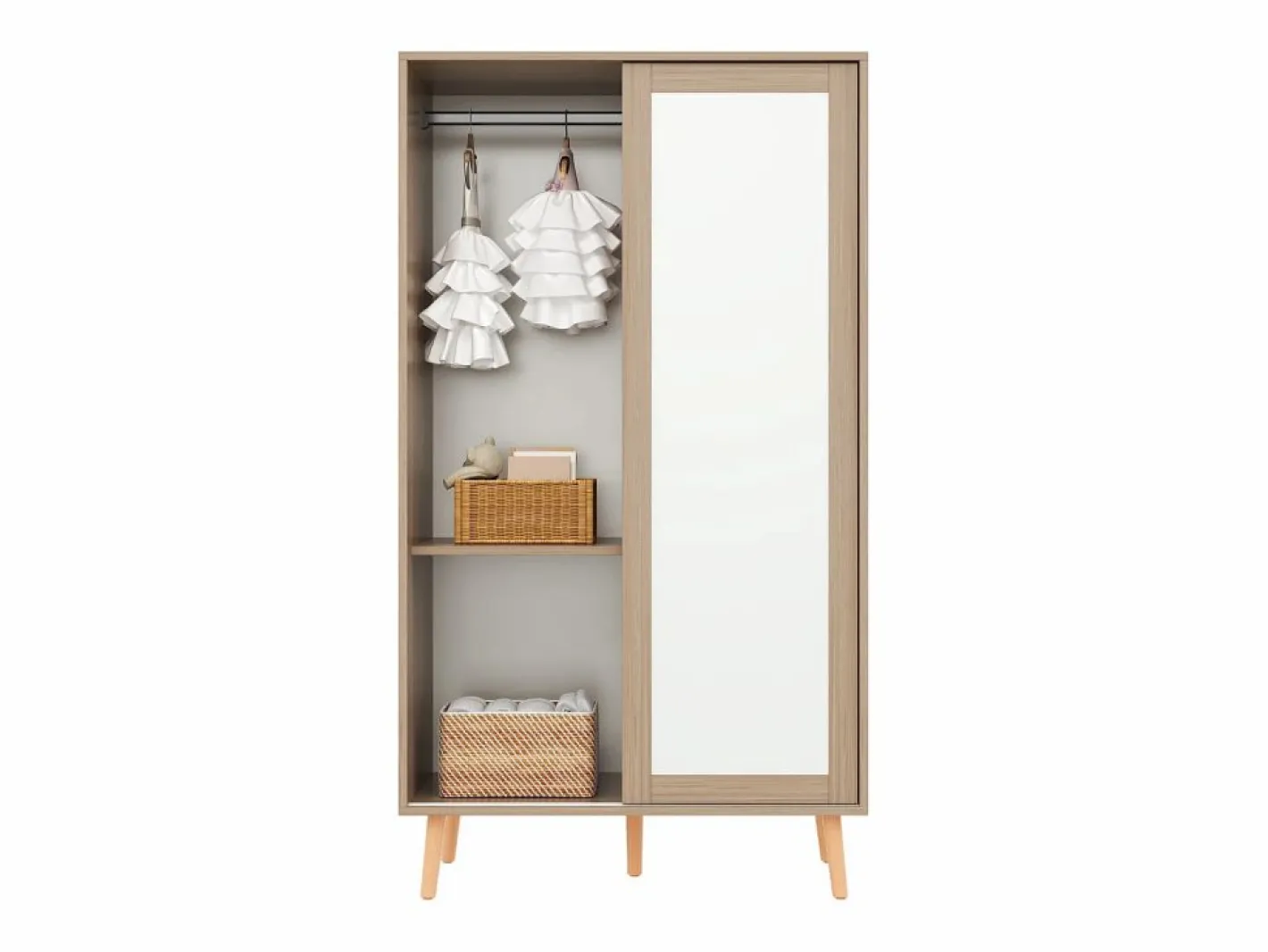 ModernLuxe Armario infantil 80x46x141.5 cm - con barra para colgar ropa - 2 puertas correderas - patas de madera maciza - natural Color natural claro Sale