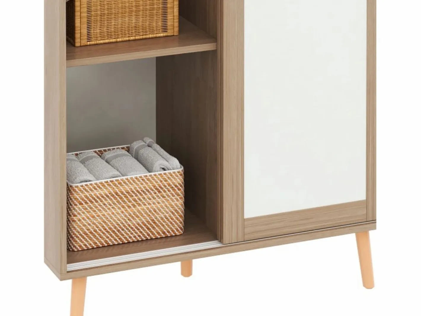 ModernLuxe Armario infantil 80x46x141.5 cm - con barra para colgar ropa - 2 puertas correderas - patas de madera maciza - natural Color natural claro Sale