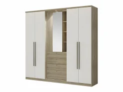 Vente-unique Armario|Armario ISAK - 4 puertas, espejo y cajones - L240cm - Roble