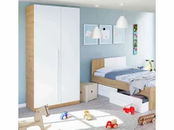 duehome Armario juvenil Ambient - Roble Nodi y Blanco Artik Color natural claro / Blanco New