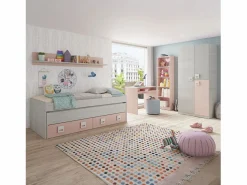 Armario juvenil Kenia Blanco Alpes - Rosa y Gris^duehome Best