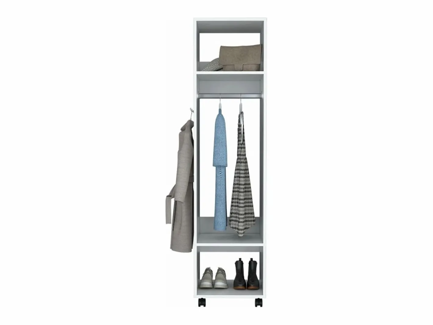 TuHome Armario Abierto, Vestidor|Armario Kronospan en melamina , tres estantes , barra para colgar ropa y espejo incluido , , 160 cm X 40 cm X 48 cm