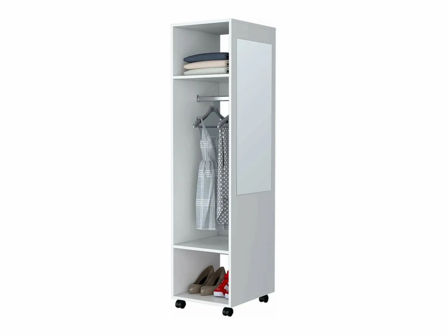 TuHome Armario Abierto, Vestidor|Armario Kronospan en melamina , tres estantes , barra para colgar ropa y espejo incluido , , 160 cm X 40 cm X 48 cm