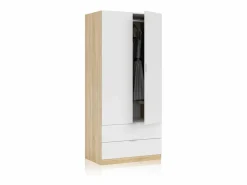 duehome Armario Lark 2 Puertas 2 Cajones Blanco Artik (Blanco Mate) - Roble Canadian Color natural claro Hot