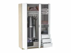 Loungitude Armario LC 3 puertas + 3 cajones roble/blanco 180x121x52 cm Color natural claro / Blanco Clearance