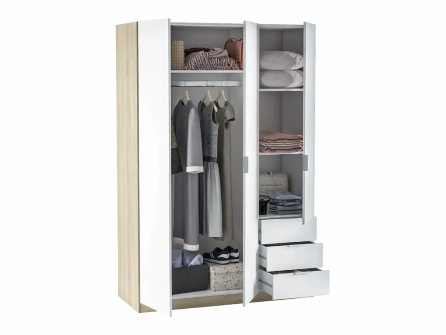 Loungitude Armario LC 3 puertas + 3 cajones roble/blanco 180x121x52 cm Color natural claro / Blanco Clearance