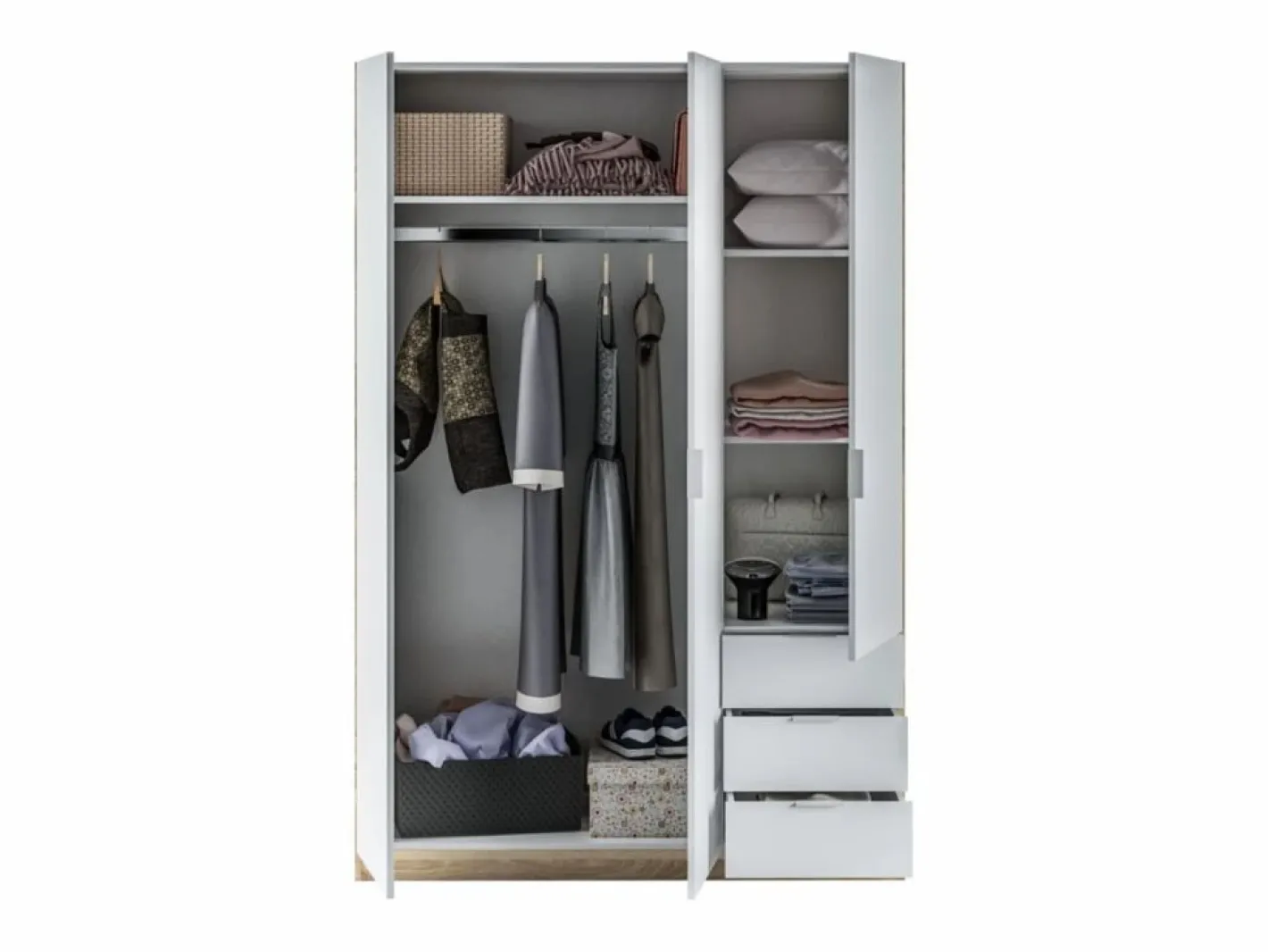 Loungitude Armario LC 3 puertas + 3 cajones roble/blanco 180x121x52 cm Color natural claro / Blanco Clearance