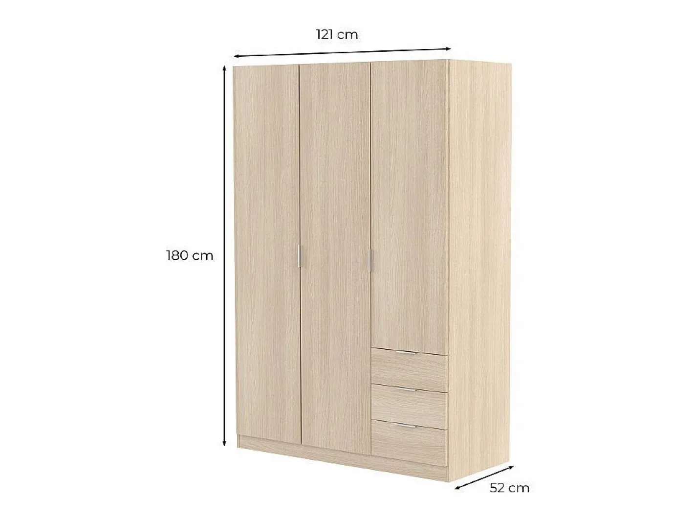 Loungitude Armario LC 3 puertas + 3 cajones roble/blanco 180x121x52 cm Color natural claro / Blanco Clearance