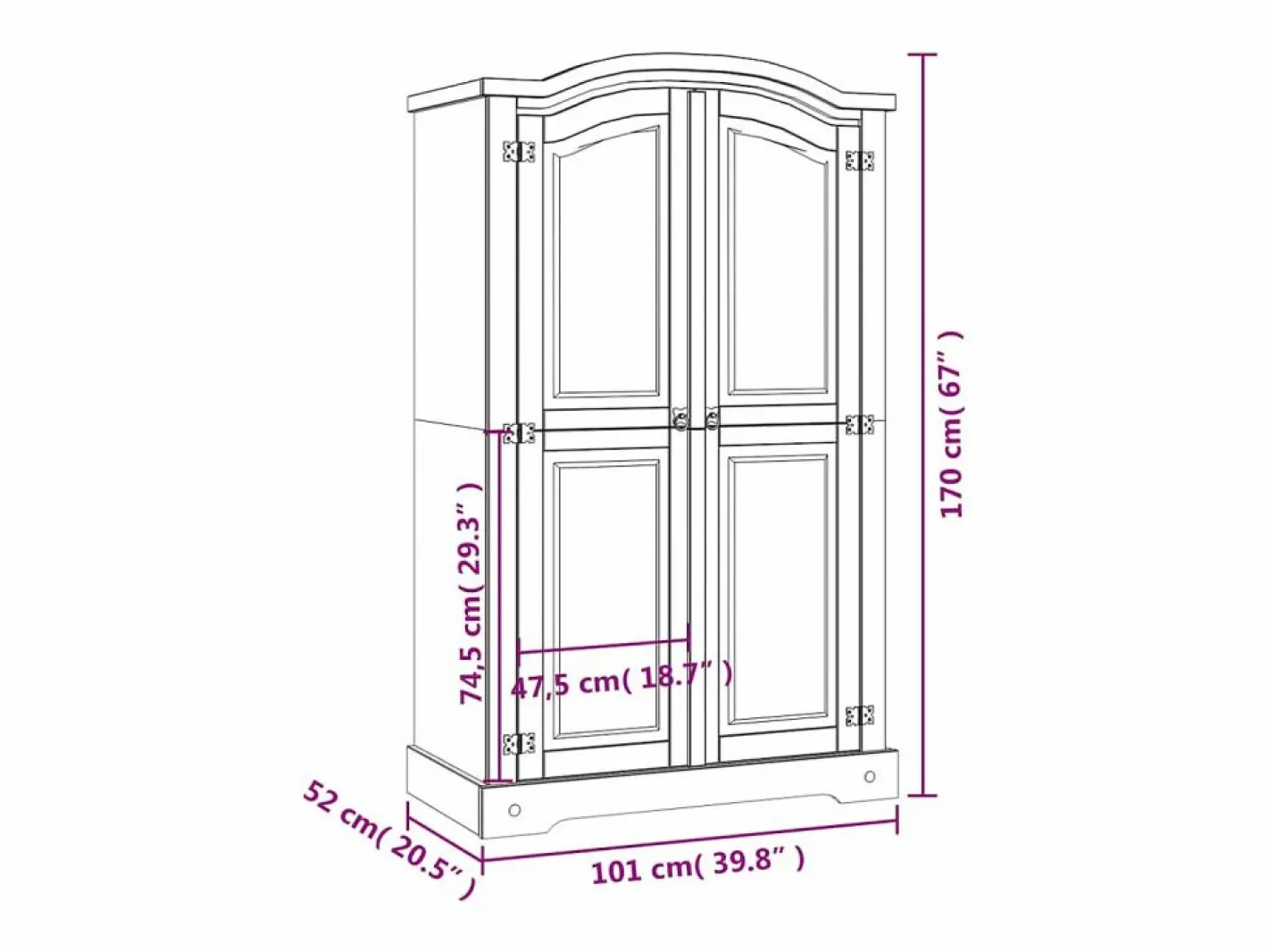 vidaxl Armario|Armario madera de pino Mexicano estilo Corona 2 Puertas