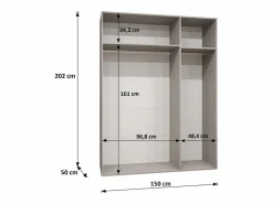 Abiks Möbel Armario|Armario Marbella 1 con puertas batientes 202/150/52 3 puertas (artisan/negro)