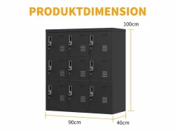 Armario metálico de 9 puertas, taquilla de almacenamiento segura para oficina, escuela y gimnasio, de metal, (90 x 40 x 100 cm) Negro Online