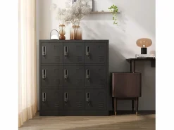 Armario metálico de 9 puertas, taquilla de almacenamiento segura para oficina, escuela y gimnasio, de metal, (90 x 40 x 100 cm) Negro Online