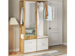 Armario multifunción con espejo, zapatero, banco de almacenaje y perchero extensible, y Madera (100x38x180 cm)^ Best