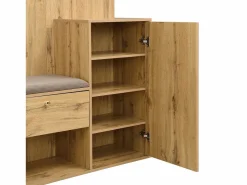 Hauss Spole Armario natural con 2 puertas, espejo, paragüero y banco zapatero, multifuncional 115 x 37 x 185 Color natural claro New