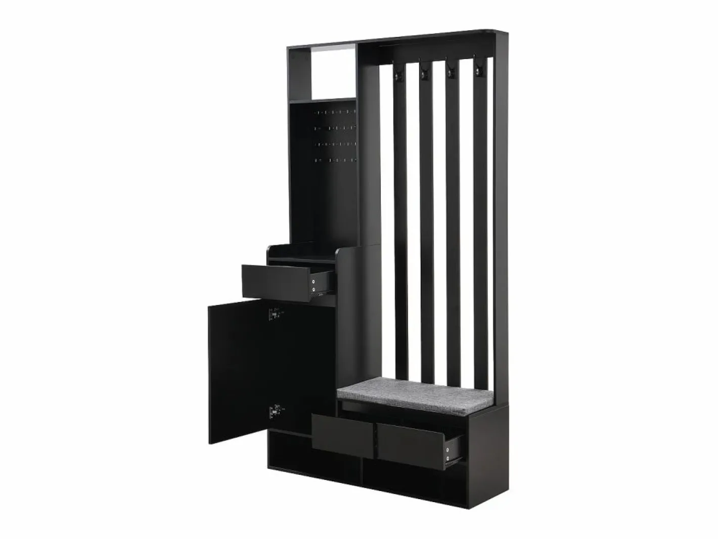 Hauss Spole Armario De Entrada|Armario con 3 cajones, 1 puerta, 4 ganchos y panel perforado, 100 x 35 x 180 cm