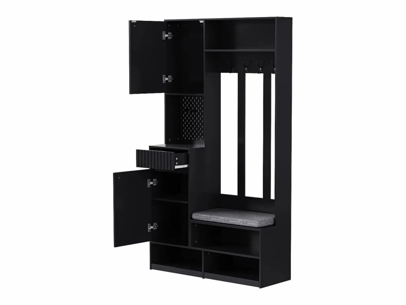 Armario con 1 puerta, 2 cajones, 4 ganchos y 1 banco 100x35x180 cm^Hauss Spole Discount