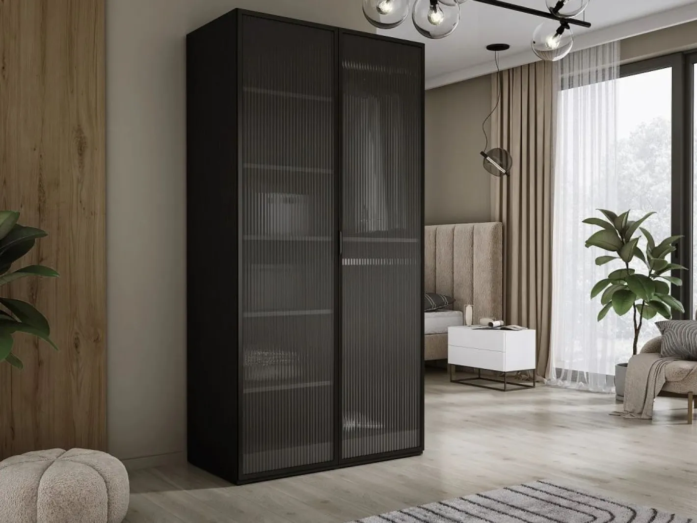 Armario Abierto, Vestidor|Armario: Grafito / Vidrio Ranurado, 100 x 200 x 51 cm