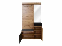 Armario negro y madera con espejo, 2 puertas, banqueta y 4 ganchos 105x40x191,5cm^Hauss Spole Hot