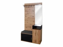 Armario negro y madera con espejo, 2 puertas, banqueta y 4 ganchos 105x40x191,5cm^Hauss Spole Hot