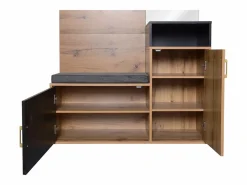 Armario negro y madera con espejo, 2 puertas, banqueta y 4 ganchos 105x40x191,5cm^Hauss Spole Hot