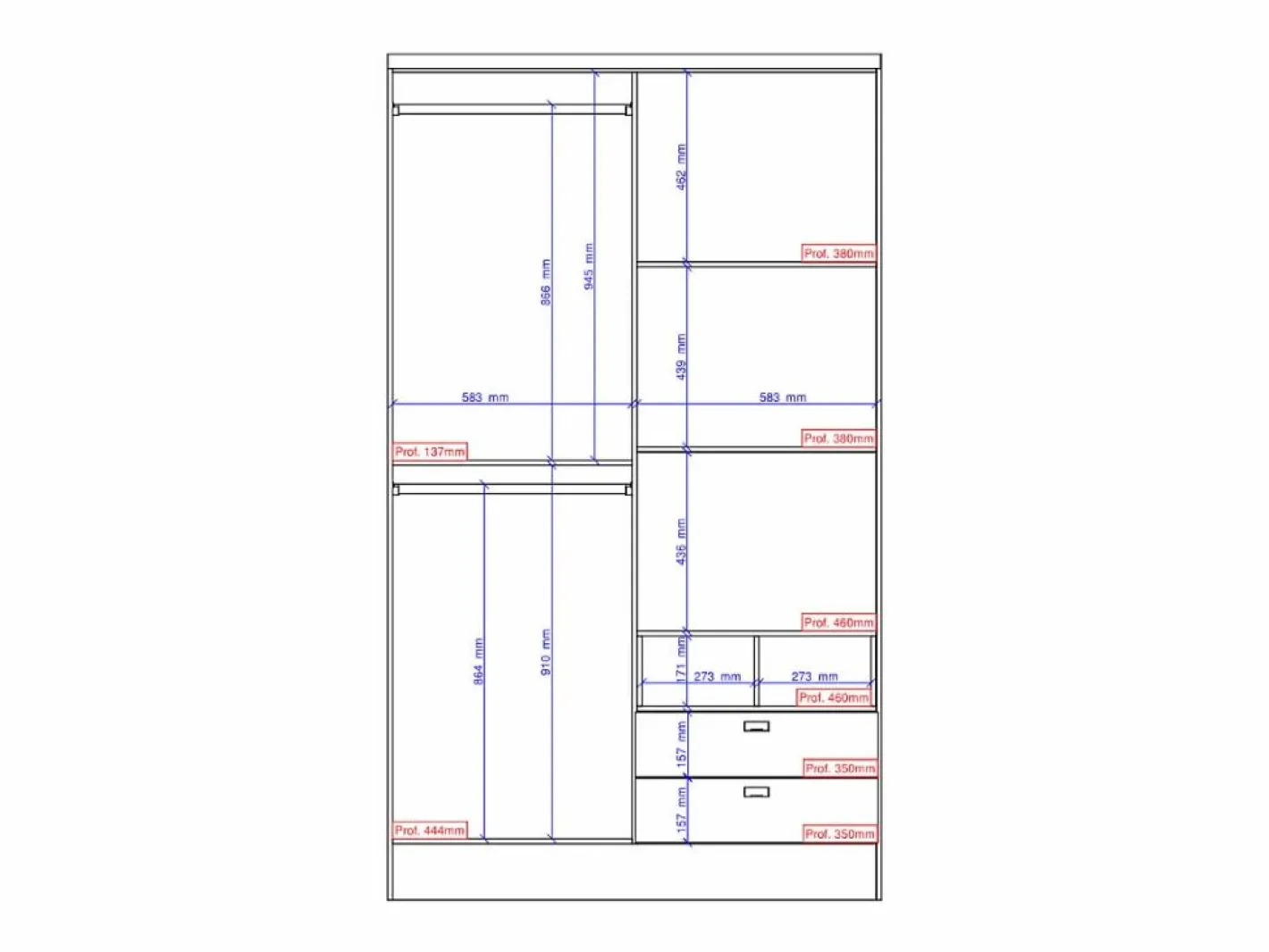 Vente-unique Armario|Armario ODILON.4 puertas, 2 cajones.Ancho 120 cm - lacado