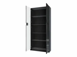 Armario Oficina|Armario Oficina Logan V1, Mueble Archivador con 5 Compartimentos y 4 Puertas, negro mate/burdeos de alto brillo (82 x 185 x 37 cm)
