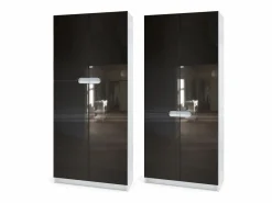 Armario Oficina|Armario Oficina Logan V1, Mueble Archivador con 5 Compartimentos y 4 Puertas, negro mate/burdeos de alto brillo (82 x 185 x 37 cm)
