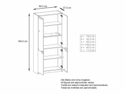 Armario Oficina|Armario Oficina Logan V1, Mueble Archivador con 5 Compartimentos y 4 Puertas, negro mate/burdeos de alto brillo (82 x 185 x 37 cm)