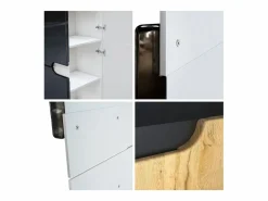 Armario Oficina|Armario Oficina Logan V1, Mueble Archivador con 5 Compartimentos y 4 Puertas, negro mate/burdeos de alto brillo (82 x 185 x 37 cm)