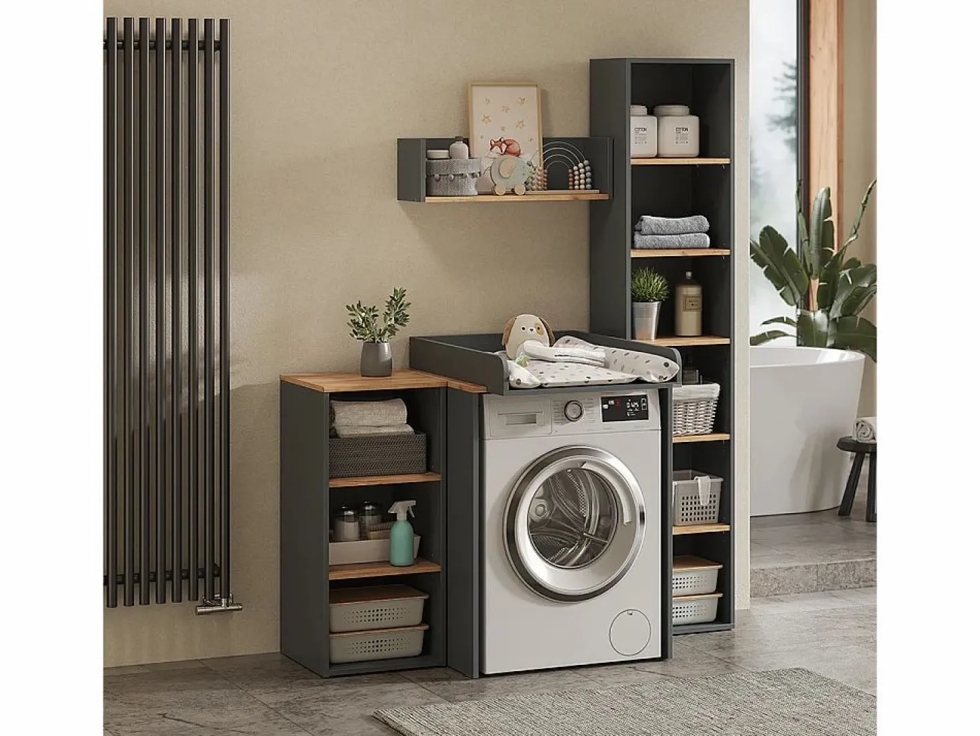 Vicco Armario para lavadora antracita/roble dorado 68x60x88.2 viktor Gris antracita Outlet