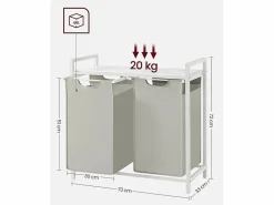 Armario para ropa sucia Valora de 2 compartimentos, , 92 l, para baños Blanco Hot