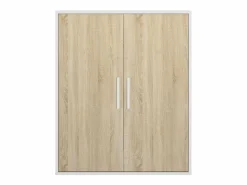 Vente-unique Armario para techo abuhardillado 2 puertas en color blanco y natural - ADEZIO Color natural claro / Blanco New