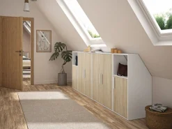 Vente-unique Armario para techo abuhardillado 2 puertas en color blanco y natural - ADEZIO Color natural claro / Blanco New