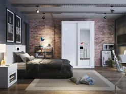 Vente-unique Armario PETTERI 2 puertas correderas espejo Ancho 152cm Blanco