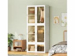 Muebles Niño|Armario portátil, organizador de almacenaje, con puertas magnéticas, fácil montaje, puerta transparente, 170 x 69 x 50 cm,